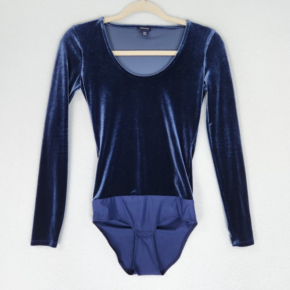 J Crew Bodysuit Womens XXS Blue Velvet Long Sleeve Casual Classic Scoop Neck